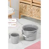 Porsima 4393 2Li Banyo Balkon Temizlik Seti 8L Kulplu Kova 1,65L Maşrapa Banyo Seti Gri