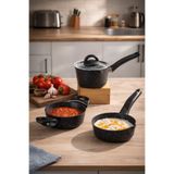 Porsima 4398 4 Parça Kaçerola Sosluk Sütlük Mini Baby Granit Tencere Sahan Seti Siyah 14cm