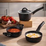 Porsima 4398 4 Parça Kaçerola Sosluk Sütlük Mini Granit Tencere Sahan Seti Siyah 14cm siyah