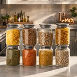 Porsima 4402 Bormio Metal Kapaklı 8li Cam Kavanoz Seti Vakum Kapaklı Saklama Düzenleme Kabı Seti 900ML - Açık Gri - 900 ml