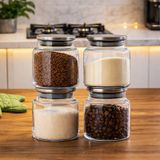 Porsima 4403 Bormio Metal Kapaklı 4lü Cam Kavanoz Seti Vakum Kapaklı Saklama Düzenleme Kabı Seti 650ml Şeffaf