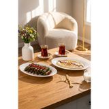 Porsima 4440 Gardenya 2li Porselen Altın Fileli Kayık Tabak Seti - Oval Kahvaltılık Sunumluk Seti 30cm