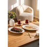 Porsima 4440 Gardenya Porselen Altın Fileli Kayık Tabak Seti - Oval Kahvaltılık Sunumluk Seti 30CM - 30 cm
