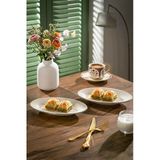 Porsima 4443 Gardenya Porselen Platin Fileli Kayık Tabak Seti - Oval Kahvaltılık Sunumluk Seti 20Cm