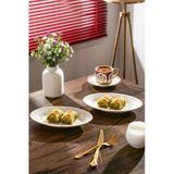 Porsima 4444 Gardenya Porselen Altın Fileli Kayık Tabak Seti - Oval Kahvaltılık Sunumluk Seti 20Cm