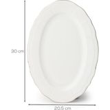 Porsima 4446 Tiffany Porselen Platin Fileli Kayık Tabak Seti - Oval Kahvaltılık Sunumluk Seti 30CM - 30 cm