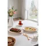 Porsima 4448 2li Porselen Altın Fileli Kayık Tabak Seti - Oval Kahvaltılık Sunumluk Seti 25cm