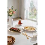 Porsima 4448 Porselen Altın Fileli Kayık Tabak Seti - Oval Kahvaltılık Sunumluk Seti 25Cm