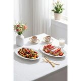 Porsima 4451 Yonca Porselen Platin Fileli Kayık Tabak Seti - Oval Kahvaltılık Sunumluk Seti 30CM - 30 cm