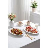 Porsima 4451 Yonca Porselen Platin Fileli Kayık Tabak Seti - Oval Kahvaltılık Sunumluk Seti 30Cm
