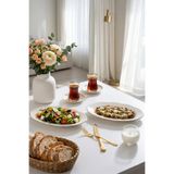 Porsima 4453 Yonca 2li Porselen Platin Fileli Kayık Tabak Seti - Oval Kahvaltılık Sunumluk Seti 25cm