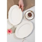 Porsima 4454 Yonca Porselen Kayık Tabak Seti - Oval Kahvaltılık Sunumluk Seti 25CM - Beyaz