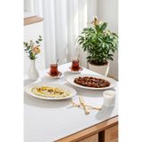Porsima 4455 Burçak 2li Porselen Altın Fileli Kayık Tabak Seti - Oval Kahvaltılık Sunumluk Seti 30cm
