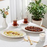 Porsima 4455 Burçak Porselen Altın Fileli Kayık Tabak Seti - Oval Kahvaltılık Sunumluk Seti 30CM - 30 cm