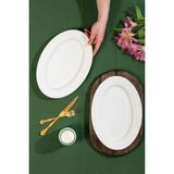 Porsima 4456 Burçak Porselen Kayık Tabak Seti - Oval Kahvaltılık Sunumluk Seti 30CM - 30 cm