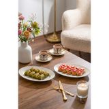 Porsima 4458 Burçak 2li Porselen Platin Fileli Kayık Tabak Seti - Oval Kahvaltılık Sunumluk Seti 25cm