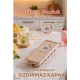 Porsima 4518 Silikon Buz Kalıbı Kapaklı – Dökmeden Kolay Dolum, BPA İçermez, Pratik Buz Yapma Kabı-Buzluk-Cappuccino