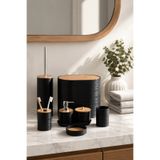 Porsima 4530 8 Parça Akrilik Banyo Seti - Bambu Kapaklı Çöp Kovası, Sabunluk, Diş Fırçalığı ve Wc Fırçası Siyah