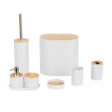 Porsima 4531 8 Parça Banyo Seti - Bambu Kapaklı Çöp Kovası, Sabunluk, Diş Fırçalığı ve Wc Fırçası Beyaz