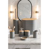 Porsima 4532 8 Parça Banyo Seti - Bambu Kapaklı Çöp Kovası, Sabunluk, Diş Fırçalığı ve Wc Fırçası Gri