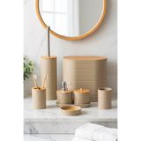 Porsima 4533 8 Parça Akrilik Banyo Seti - Bambu Kapaklı Çöp Kovası, Sabunluk, Diş Fırçalığı ve Wc Fırçası Kapicino