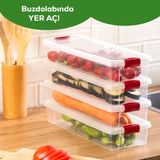 Porsima 455-4 4lü Kilitli Kapaklı Yiyecek Erzak Saklama Kabı Seti - Buzdolabı Düzenleyici Organizeri 2,3lt - Kırmızı - Beyaz - hacim