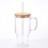 Porsima 4571 Borosilikat Cam Pipetli Bambu Kapaklı Bardak 800ml