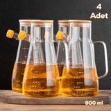 Porsima 4'Lü Olivia Bambu Kapaklı Borosilikat Ölçekli Cam Yağlık-Yağdanlık 900 Ml