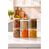 Porsima 5-3 Bambu Vakumlu Kapaklı Kare Borsilikat Cam 6lı Kavanoz Seti Saklama Kabı 750ML 7,5X15CM