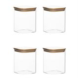 Porsima 5-4 Bambu Vakumlu Kapaklı Kare Borsilikat Cam 4lü Kavanoz Seti Saklama Kabı 750ml 7,5x15cm