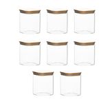 Porsima 5-4 Bambu Vakumlu Kapaklı Kare Borsilikat Cam 8li Kavanoz Seti Saklama Kabı 750ml 7,5x15cm