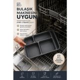 Porsima 5 Bölmeli Bpa İçermez Lüks Plastik Piknik Yemek Servis Tabağı Tabldot Servis Tabağı Antrasit 21X31x3,5 Cm