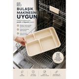 Porsima 5 Bölmeli Bpa Içermez Lüks Plastik Piknik Yemek Servis Tabağı Tabldot Servis Tabağı Krem 21X31X3,5 cm - 20 cm