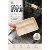 Porsima 5 Bölmeli Bpa İçermez Lüks Plastik Piknik Yemek Servis Tabağı Tabldot Servis Tabağı Krem 21X31x3,5 Cm