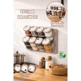 Porsima 5340 8li Etiketli Asmalı Kendinden Yapışkanlı Tezgah Üstü Standlı Döner Kapaklı Baharatlık Seti - Cappuccino