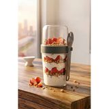Porsima 5817 Yoğurt Müsli Kabı – Kendinden Kaşıklı Pratik Taşınabilir Kaşıklı Atıştırmalık Kabı-Antrasit 400ml+200ml