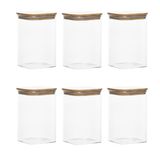 Porsima 6-3 Bambu Vakumlu Kapaklı Kare Borsilikat Cam 6lı Kavanoz Seti Saklama Kabı 1250ML 9,5X15CM