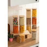 Porsima 6-4 Bambu Vakumlu Kapaklı Kare Borosilikat Cam 12Li Kavanoz Seti Saklama Kabı 1250Ml 9,5X15cm