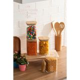 Porsima 6-4 Bambu Vakumlu Kapaklı Kare Borosilikat Cam 4lü Kavanoz Seti Saklama Kabı 1250ML 9,5X15CM - 1,25 lt - Şeffaf
