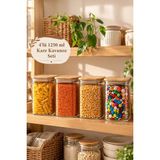 Porsima 6-4 Bambu Vakumlu Kapaklı Kare Borosilikat Cam 4lü Kavanoz Seti Saklama Kabı 1250ML 9,5X15CM - 1,25 lt - Şeffaf