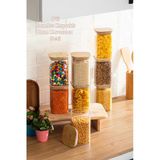 Porsima 6-4 Bambu Vakumlu Kapaklı Kare Borosilikat Cam 8Li Kavanoz Seti Saklama Kabı 1250Ml 9,5X15cm