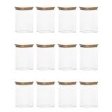 Porsima 6-4 Bambu Vakumlu Kapaklı Kare Borsilikat Cam 12LI Kavanoz Seti Saklama Kabı 1250ML 9,5X15CM