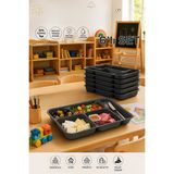 Porsima 6 Adet 5 Bölmeli Bpa Içermez Lüks Plastik Piknik Yemek Servis Tabağı-Tabldot Servis Tabağı Antrasit-21*31*3,5 cm - 21 x 30 cm