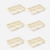 Porsima 6 adet 5 Bölmeli BPA İçermez Lüks Plastik Piknik Yemek Servis Tabağı-Tabldot Servis Tabağı Krem -21 * 31 * 3,5 cm