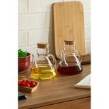 Porsima 6517 Mantar Kapaklı Borosilikat Cam 2li Yağlık Sirkelik Yağdanlık 500+500 ml