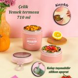 Porsima 66720 Çelik Yemek Termosu Lunch Box Yemek Kabı Pembe 710m