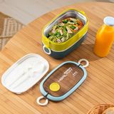 Porsima 66729 Vakumlu Lunch Box İki Katlı Paslanmaz Çelik Kolay Kilitlenir Kendinden Kaşıklı Sefer Tası, Mavi