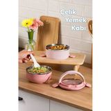 Porsima 66732-1 Stainless Steel Vakumlu Lunch Box İki Katlı Paslanmaz Çelik Kolay Kilitlenir Kendinden Kaşıklı Sefer Tası – 1000Ml Pembe