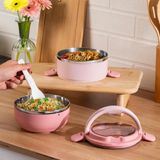 Porsima 66732-1 Vakumlu Lunch Box İki Katlı Paslanmaz Çelik Kolay Kilitlenir Kendinden Kaşıklı Sefer Tası