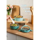 Porsima 66732-2 Stainless Steel Vakumlu Lunch Box İki Katlı Paslanmaz Çelik Kolay Kilitlenir Kendinden Kaşıklı Sefer Tası – 1000Ml Yeşil